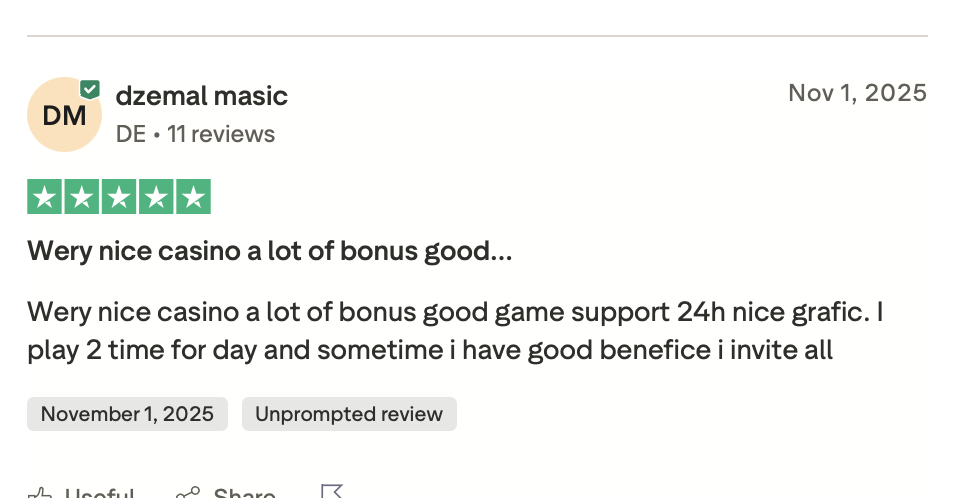 TONYSPINS Casino Trustpilot Erfahrungsbericht 1. November 2025
